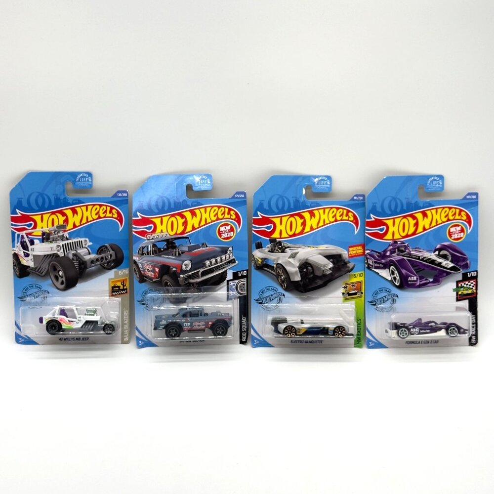 Hot Wheels 2020 Set Of 4: 42 Willys MB Jeep Big-Air Bel-Air Electrac Silhouette
